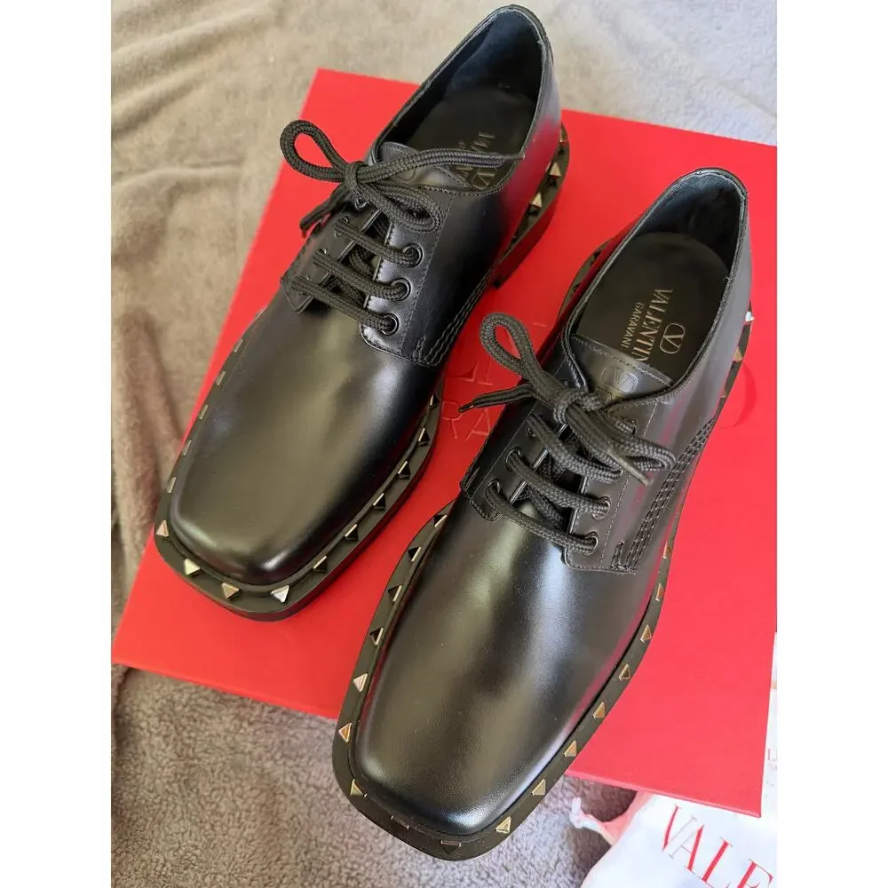 New Valentino Garavani Men Dress Shoes Derby Rockstud Size 42 US 9 $1270 SRP